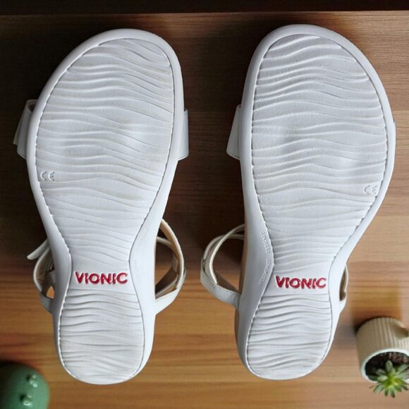 VIONIC ( 10 ) MIKAH White Leather Backstrap Sandal Pearl Detail 3-Zone Comfort - Picture 12 of 15